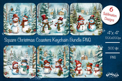 Christmas coaster Sublimation Bundle Square coaster design Snowman PNG Sublimation Createya Design 