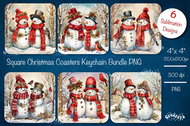 Christmas coaster Sublimation Bundle Square coaster design Snowman PNG Sublimation Createya Design 
