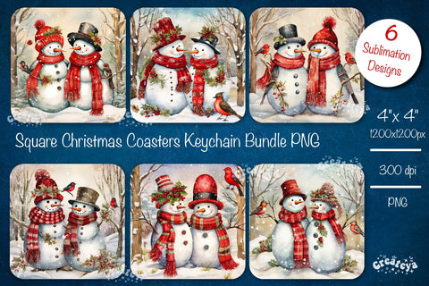 Christmas coaster Sublimation Bundle Square coaster design Snowman PNG Sublimation Createya Design 