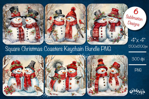 Christmas coaster Sublimation Bundle Square coaster design Snowman PNG Sublimation Createya Design 