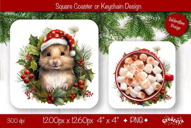 Christmas coaster Sublimation Square coaster design Baby Animal PNG Square keychain. Sublimation Createya Design 