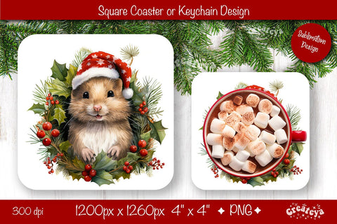 Christmas coaster Sublimation Square coaster design Baby Animal PNG Square keychain. Sublimation Createya Design 