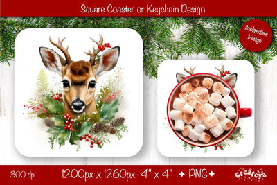 Christmas coaster Sublimation Square coaster design Baby Animal PNG Square keychain Sublimation Createya Design 