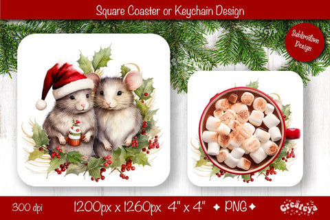 Christmas coaster Sublimation Square coaster design Baby Animal PNG Square keychain Sublimation Createya Design 