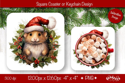 Christmas coaster Sublimation Square coaster design Baby Animal PNG Square keychain Sublimation Createya Design 