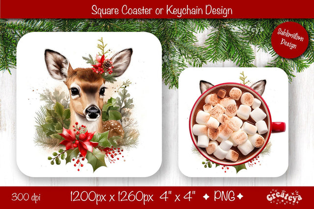 Christmas coaster Sublimation Square coaster design Baby Animal PNG Square keychain Sublimation Createya Design 