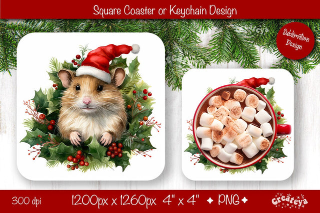 Christmas coaster Sublimation Square coaster design Baby Animal PNG Square keychain. Sublimation Createya Design 
