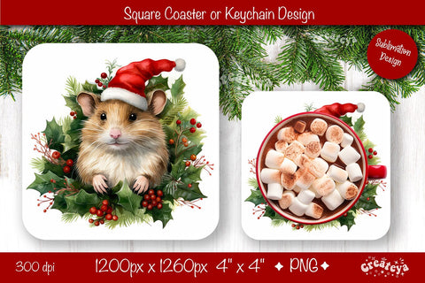 Christmas coaster Sublimation Square coaster design Baby Animal PNG Square keychain. Sublimation Createya Design 