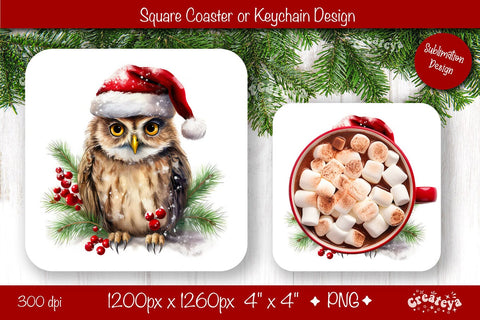 Christmas coaster Sublimation Square coaster design Baby Animal PNG Square keychain Sublimation Createya Design 