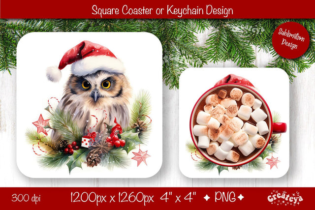 Christmas coaster Sublimation Square coaster design Baby Animal PNG Square keychain Sublimation Createya Design 