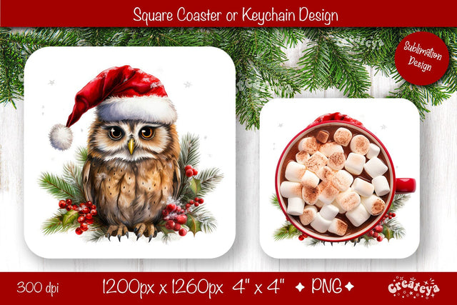 Christmas coaster Sublimation Square coaster design Baby Animal PNG Square keychain Sublimation Createya Design 