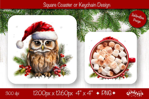 Christmas coaster Sublimation Square coaster design Baby Animal PNG Square keychain Sublimation Createya Design 