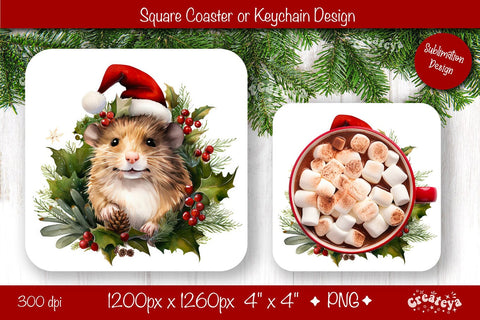 Christmas coaster Sublimation Square coaster design Baby Animal PNG Square keychain Sublimation Createya Design 