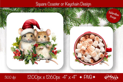 Christmas coaster Sublimation Square coaster design Baby Animal PNG Square keychain. Sublimation Createya Design 