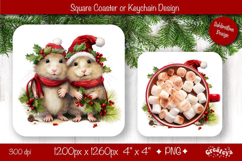 Christmas coaster Sublimation Square coaster design Baby Animal PNG Square keychain Sublimation Createya Design 