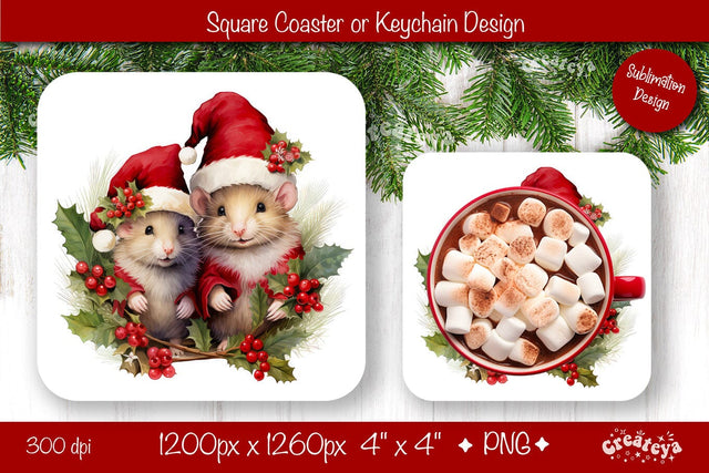 Christmas coaster Sublimation Square coaster design Baby Animal PNG Square keychain Sublimation Createya Design 