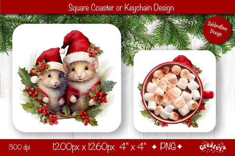 Christmas coaster Sublimation Square coaster design Baby Animal PNG Square keychain Sublimation Createya Design 