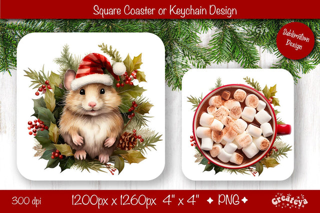 Christmas coaster Sublimation Square coaster design Baby Animal PNG Square keychain Sublimation Createya Design 