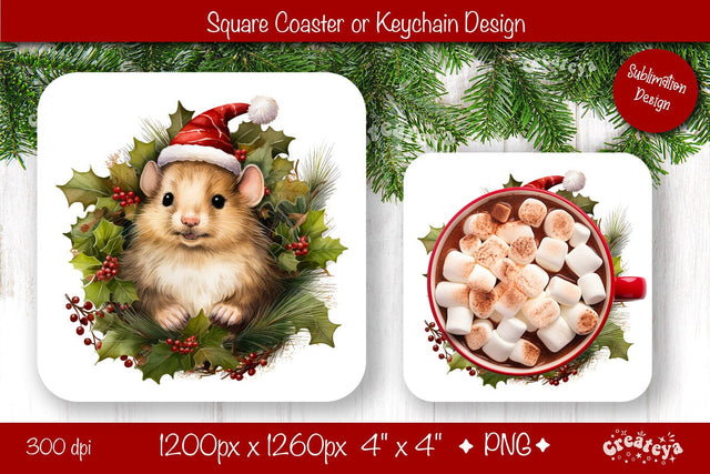 Christmas coaster Sublimation Square coaster design Baby Animal PNG Square keychain Sublimation Createya Design 