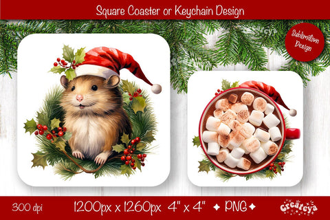 Christmas coaster Sublimation Square coaster design Baby Animal PNG Square keychain Sublimation Createya Design 