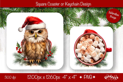 Christmas coaster Sublimation Square coaster design Baby Animal PNG Square keychain Sublimation Createya Design 