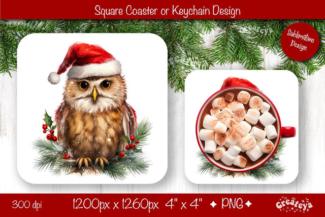 Christmas coaster Sublimation Square coaster design Baby Animal PNG Square keychain Sublimation Createya Design 