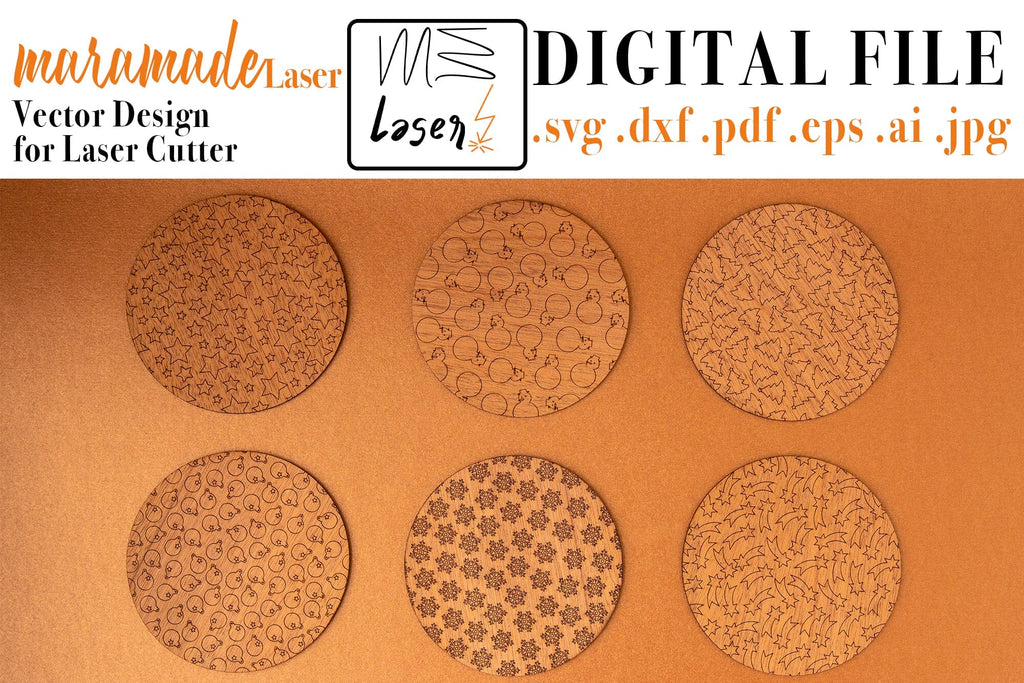 Christmas Coasters Circles Digital Vector Files for Laser Cutter - 6 ...