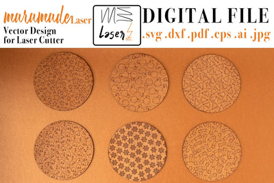 Christmas Coasters Circles Digital Vector Files for Laser Cutter - 6 Variations SVG MaramadeLaser 