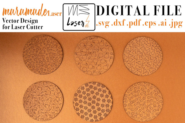 Christmas Coasters Circles Digital Vector Files for Laser Cutter - 6 Variations SVG MaramadeLaser 