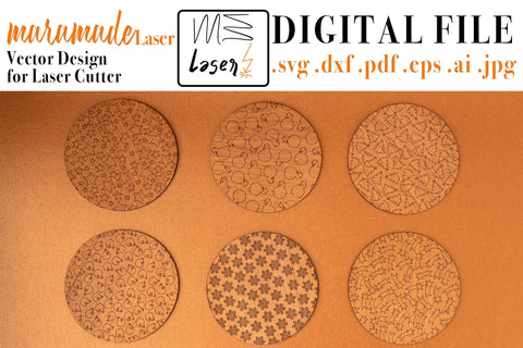 Christmas Coasters Circles Digital Vector Files for Laser Cutter - 6 Variations SVG MaramadeLaser 