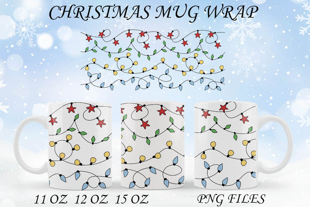 Christmas coffee mug wrap sublimation, Christmas lights for mugs Sublimation AnastasiyaArtDesign 