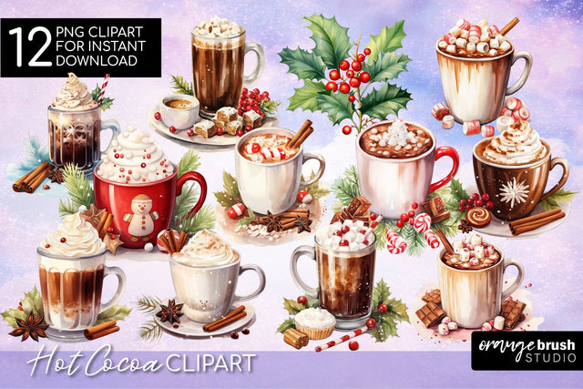 Christmas Coffee Sublimation Bundle, Hot Cocoa Clipart PNG Sublimation OrangeBrushStudio 