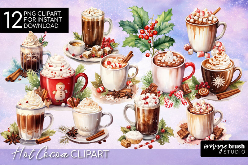 Christmas Coffee Sublimation Bundle, Hot Cocoa Clipart PNG Sublimation OrangeBrushStudio 