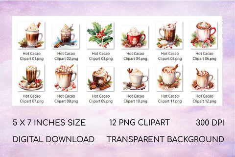 Christmas Coffee Sublimation Bundle, Hot Cocoa Clipart PNG Sublimation OrangeBrushStudio 