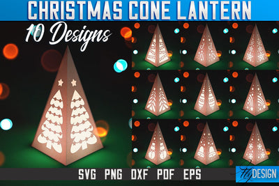 Christmas Cone Lantern Laser Cut SVG | Christmas Light Laser Cut SVG Design | CNC Files SVG Fly Design 