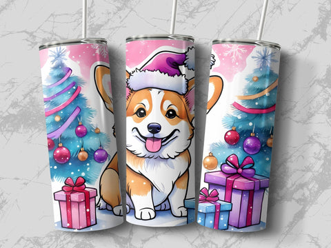 Christmas Corgi Tumbler wrap PNG Sublimation Luvleigh Digitals 