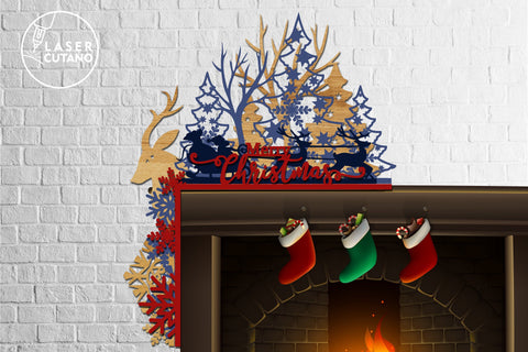 Christmas CORNER for FIREPLACE, Multilayer Laser Cut Files for Cutting Wood or Metal, Mandala, 3D Designs, Christmas SVG Files SVG LaserCutano 
