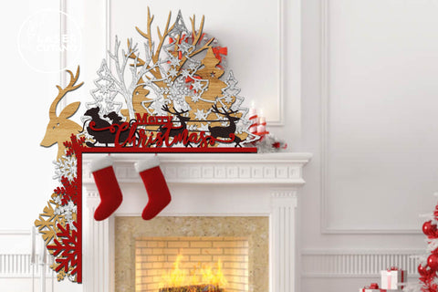 Christmas CORNER for FIREPLACE, Multilayer Laser Cut Files for Cutting Wood or Metal, Mandala, 3D Designs, Christmas SVG Files SVG LaserCutano 
