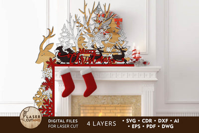 Christmas CORNER for FIREPLACE, Multilayer Laser Cut Files for Cutting Wood or Metal, Mandala, 3D Designs, Christmas SVG Files SVG LaserCutano 