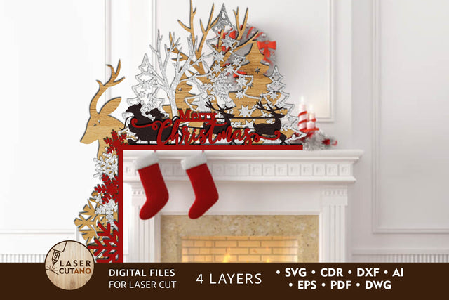 Christmas CORNER for FIREPLACE, Multilayer Laser Cut Files for Cutting Wood or Metal, Mandala, 3D Designs, Christmas SVG Files SVG LaserCutano 