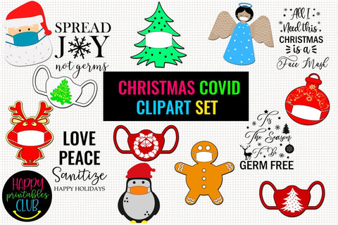 Christmas COVID Clipart Set- Christmas Clipart Face Masks SVG Happy Printables Club 