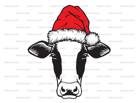 Christmas Cow Head with Santa Hat SVG TribaliumArtSF 