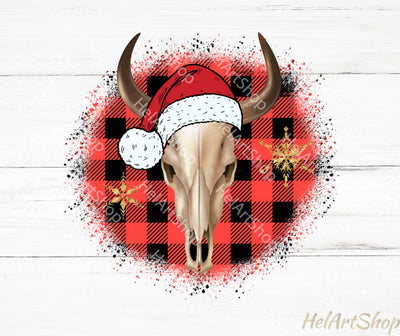 Christmas Cow Skull Png, Sublimation Png, Buffalo Plaid Png Sublimation _HelArtShop_ 