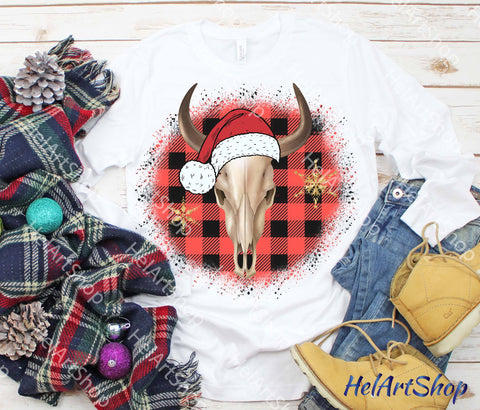 Christmas Cow Skull Png, Sublimation Png, Buffalo Plaid Png Sublimation _HelArtShop_ 