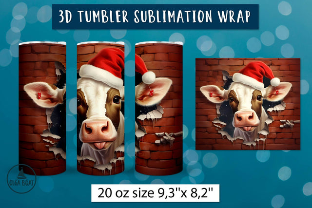 Christmas cow tumbler wrap | 3d christmas tumbler Sublimation Olga Boat Design 