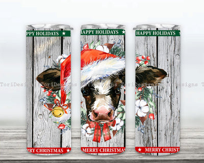 Christmas Cow Tumbler Wrap PNG, Christmas Cow 20oz Skinny Tumbler Sublimation Design, Straight and Tapered Cute Santa Cow Tumbler PNG Sublimation ToriDesigns 