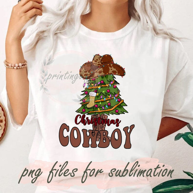 Christmas Cowboy Png, Christmas Tree Sublimation Png, Cowboy Hat And Boot Png, Western Christmas Png, Holiday Design, Retro Western, Digital Download Sublimation PrintingLife 