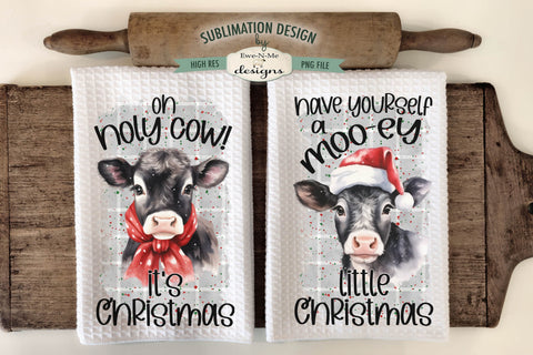 Christmas Cows Kitchen Towel Designs Sublimation Ewe-N-Me Designs 