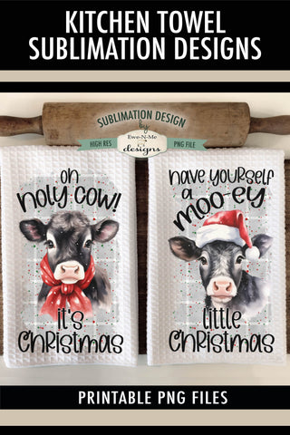 Christmas Cows Kitchen Towel Designs Sublimation Ewe-N-Me Designs 