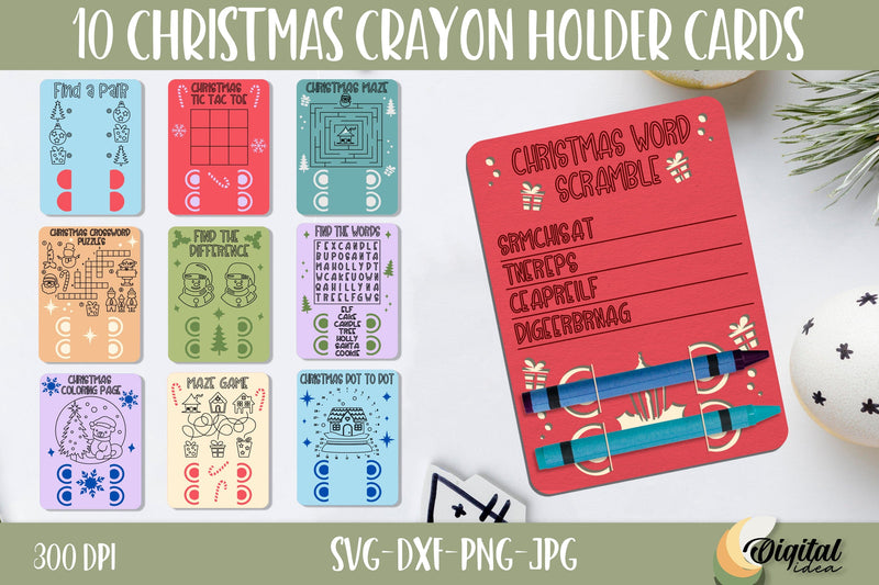 Christmas crayon holders bundle. Papercut Xmas riddles SVG - So Fontsy